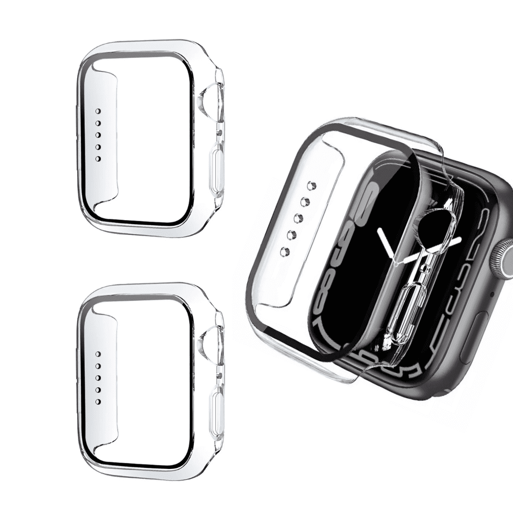 2PCS BLUUMTEK For Apple Watch Series 7 Case [45mm], Clear Cover, Built-in Glass Screen Protector