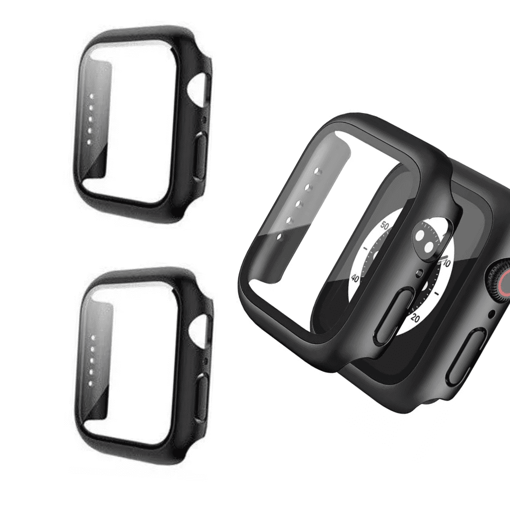 2pack BLUUMTEK For Apple Watch Series 7 Case [45mm], Black Cover, Built-in Glass Screen Protector