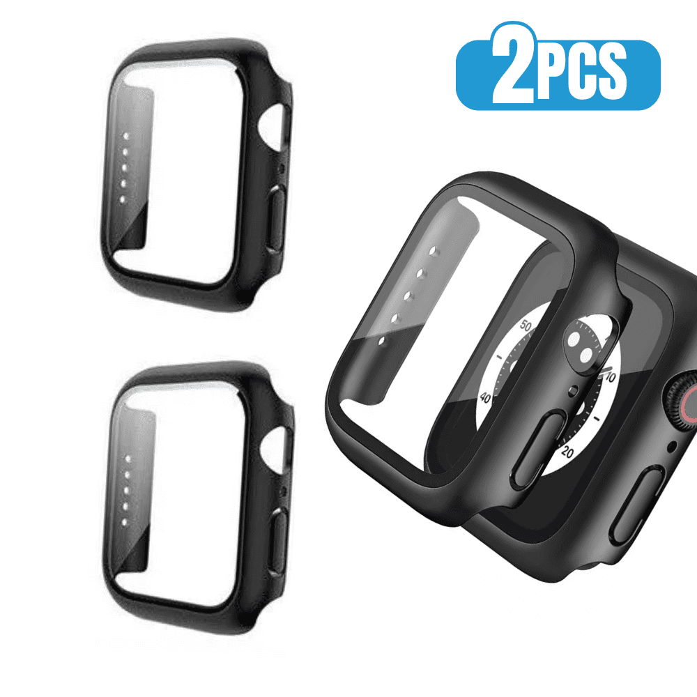 2pack BLUUMTEK for Apple Watch Series 9 (41mm) Case, Black, Built-in Screen Protector Tempered Glass